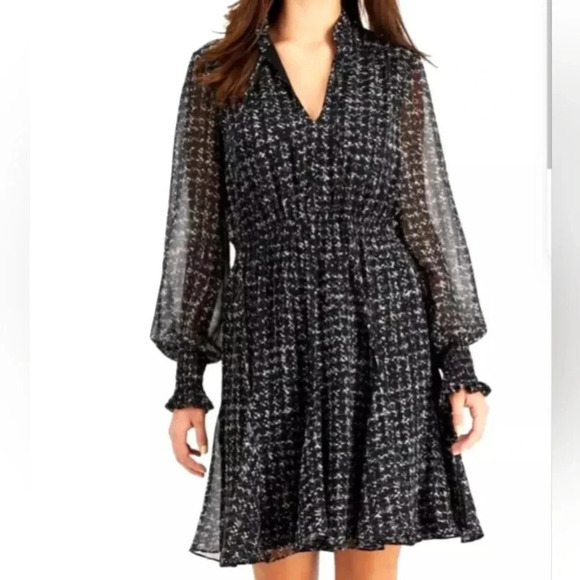 Just Taylor Womens Dress Medium Black Chiffon Long Sheer Sleeve Peasant Tie Neck - Picture 1 of 7